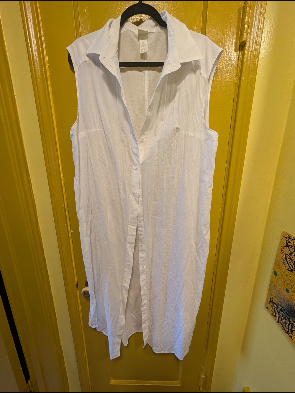 H&M White Sleeveless Button-Front Shirt Dress